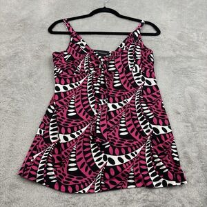 VTG INC Babydoll Tie Front Tank Top Women M Pink Black Geometric Fairy 70s Retro